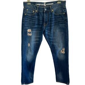 Christian Audigier Men’s W32 Distressed  Straight Leg Jeans